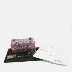 Pre Owned Chanel Multicolor Quilted Tweed New Mini Classic Flap Bag