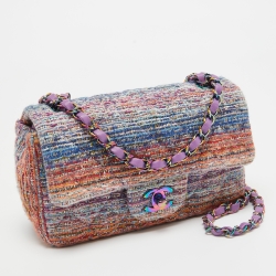 Pre Owned Chanel Multicolor Quilted Tweed New Mini Classic Flap Bag