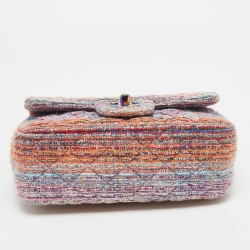 Pre Owned Chanel Multicolor Quilted Tweed New Mini Classic Flap Bag