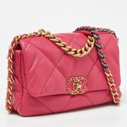 Pre Owned Chanel Pink Quilted Leather Medium 19 Flap Top Handle Bag