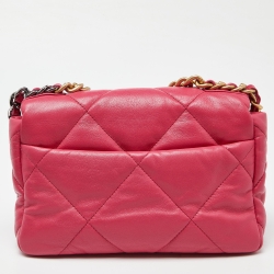 Pre Owned Chanel Pink Quilted Leather Medium 19 Flap Top Handle Bag