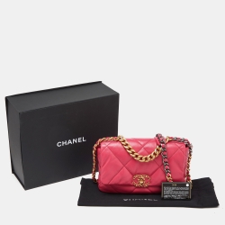 Pre Owned Chanel Pink Quilted Leather Medium 19 Flap Top Handle Bag