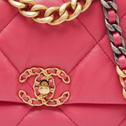 Pre Owned Chanel Pink Quilted Leather Medium 19 Flap Top Handle Bag