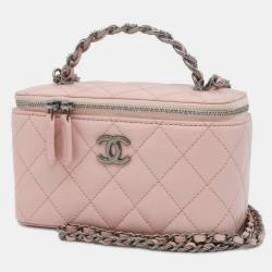Pre Owned CHANEL  Pink Lambskin Matelasse Chain vanity bag 