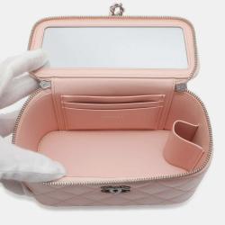 Pre Owned CHANEL  Pink Lambskin Matelasse Chain vanity bag 