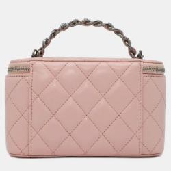 Pre Owned CHANEL  Pink Lambskin Matelasse Chain vanity bag 