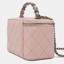 Pre Owned CHANEL  Pink Lambskin Matelasse Chain vanity bag 