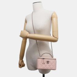Pre Owned CHANEL  Pink Lambskin Matelasse Chain vanity bag 