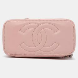 Pre Owned CHANEL  Pink Lambskin Matelasse Chain vanity bag 