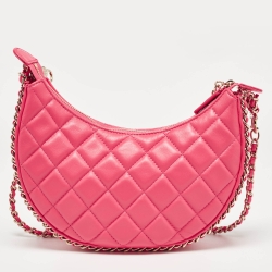 Pre Owned Chanel Pink Quilted Leather CC Moon Bag