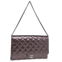 Pre Owned حقيبة كلتش شانيل جلد برنزي لامع بسلسلة