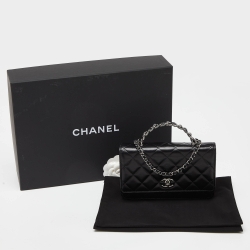 Pre Owned Chanel Black Lambskin Leather Chain Top Handle Bag