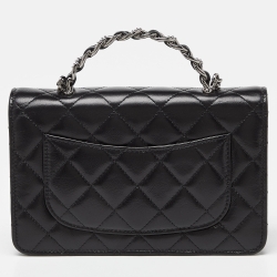Pre Owned Chanel Black Lambskin Leather Chain Top Handle Bag
