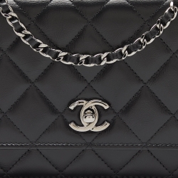 Pre Owned Chanel Black Lambskin Leather Chain Top Handle Bag