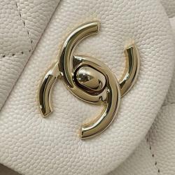 Pre Owned Chanel White Leather Medium Classic Double Flap Bag
