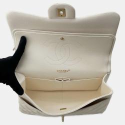 Pre Owned Chanel White Leather Medium Classic Double Flap Bag