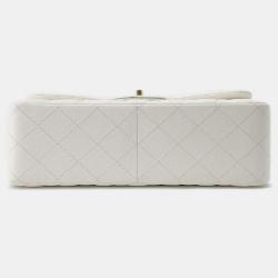 Pre Owned Chanel White Leather Medium Classic Double Flap Bag