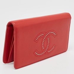 Chanel Red Leather Studded CC L Yen Wallet