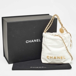 Pre Owned Chanel White Quilted Leather Mini 22 Chain Bag