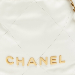 Pre Owned Chanel White Quilted Leather Mini 22 Chain Bag