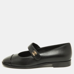 Pre Owned Chanel Black Leather Interlocking CC Mary Jane Flats Size 39
