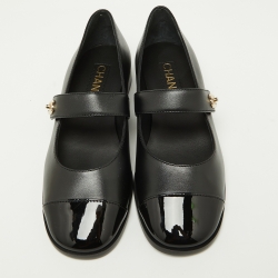 Pre Owned Chanel Black Leather Interlocking CC Mary Jane Flats Size 39