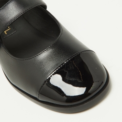 Pre Owned Chanel Black Leather Interlocking CC Mary Jane Flats Size 39