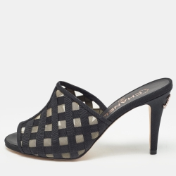 Chanel Black Mesh and Grosgrain CC Mules Size 37