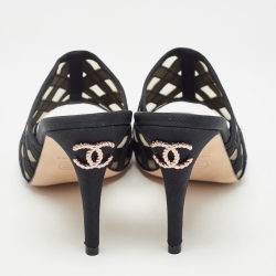 Chanel Black Mesh and Grosgrain CC Mules Size 37