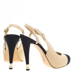 Chanel Two Tone Leather Cap Toe Slingback Sandals Size 41
