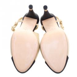 Chanel Two Tone Leather Cap Toe Slingback Sandals Size 41