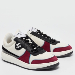 Pre Owned Chanel Multicolor Mesh and Suede CC Low Top Sneakers Size 39