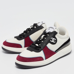 Pre Owned Chanel Multicolor Mesh and Suede CC Low Top Sneakers Size 39