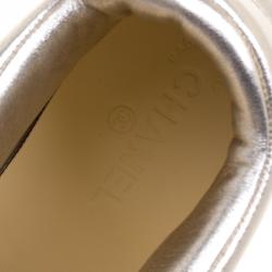 Pre Owned Chanel Gold Metallic Leather Camellia Flowers Embellished High Top Sneakers Size 39.5