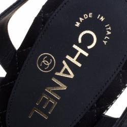 مملوكة مسبقًا Chanel Black CC Crystal Embellished Satin Lucite Heel Strappy Sandals Size 41 