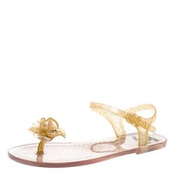 مملوكة مسبقًا Chanel Glitter Jelly Camellia Flower Flat Sandals Size 41