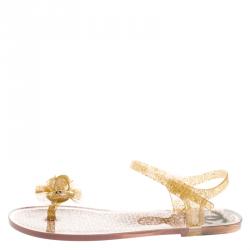مملوكة مسبقًا Chanel Glitter Jelly Camellia Flower Flat Sandals Size 41
