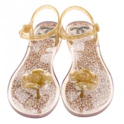 مملوكة مسبقًا Chanel Glitter Jelly Camellia Flower Flat Sandals Size 41