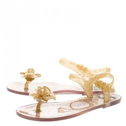 مملوكة مسبقًا Chanel Glitter Jelly Camellia Flower Flat Sandals Size 41