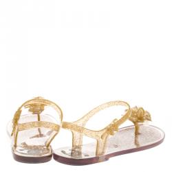 مملوكة مسبقًا Chanel Glitter Jelly Camellia Flower Flat Sandals Size 41