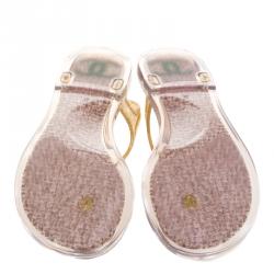 مملوكة مسبقًا Chanel Glitter Jelly Camellia Flower Flat Sandals Size 41