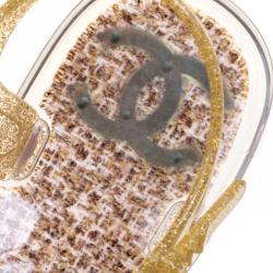 مملوكة مسبقًا Chanel Glitter Jelly Camellia Flower Flat Sandals Size 41