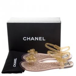 مملوكة مسبقًا Chanel Glitter Jelly Camellia Flower Flat Sandals Size 41