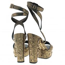 Chanel Metallic Gold Python Ankle Strap Platform Sandals Size 41