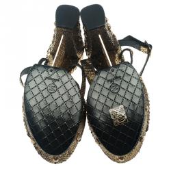 Chanel Metallic Gold Python Ankle Strap Platform Sandals Size 41