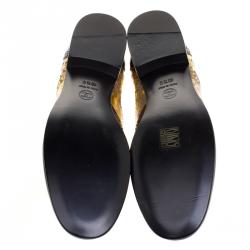 Pre Owned Chanel Metallic Gold And Black Patent Brogue Leather Lace-Up Oxford Size 40.5