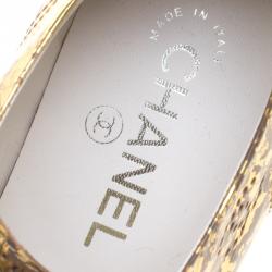 Pre Owned Chanel Metallic Gold And Black Patent Brogue Leather Lace-Up Oxford Size 40.5