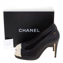 Chanel Two Tone Leather Cap Toe Platform Pumps Size 41