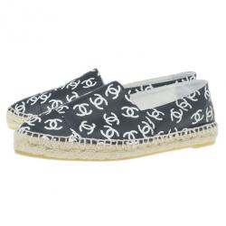 مملوكة مسبقًا Chanel Black CC Leather Espadrilles Size 38