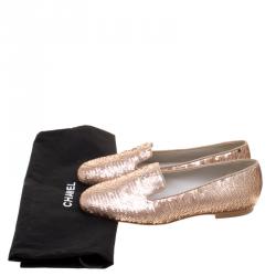 مملوكة مسبقًا Chanel Two Tone Sequined CC Smoking Slippers Size 38.5